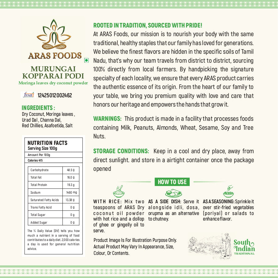 Murungai Kopparai podi -Moringa Dry coconut powder