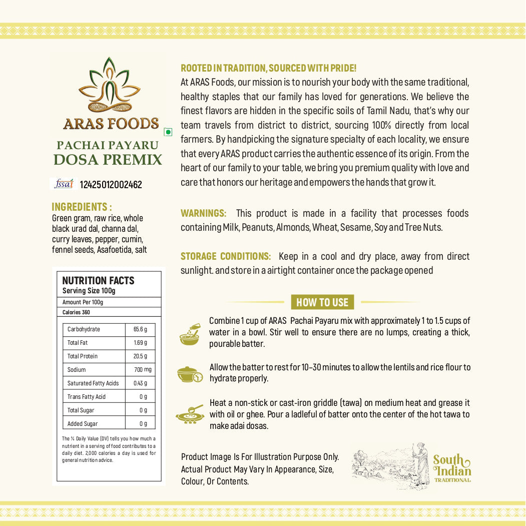 Pachai payaru dosa mix - green gram dosa mix-500gm