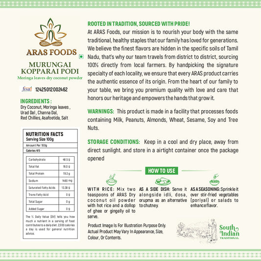 Murungai Kopparai podi -Moringa Dry coconut powder