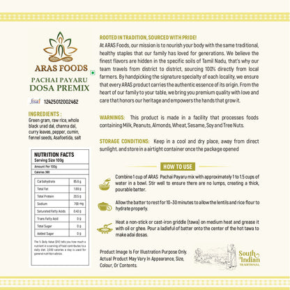 Pachai payaru dosa mix - green gram dosa mix-500gm